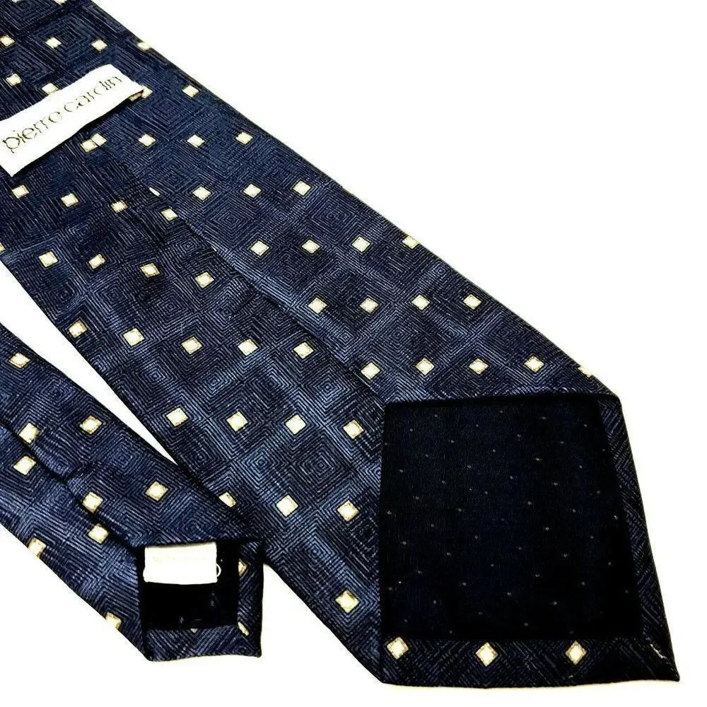 Pierre Cardin Navy Blue Tie with Cream Square Pattern